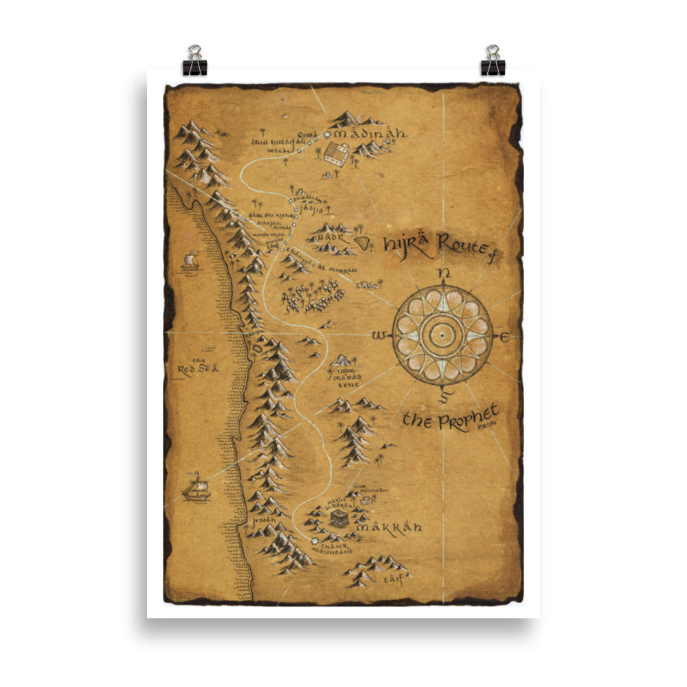 Makkah to Madinah Hijra Route Map Matte Poster