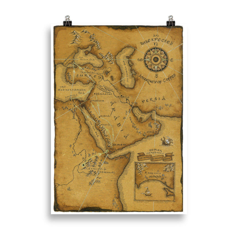 Mokha Coffee Trade Route Map Poster