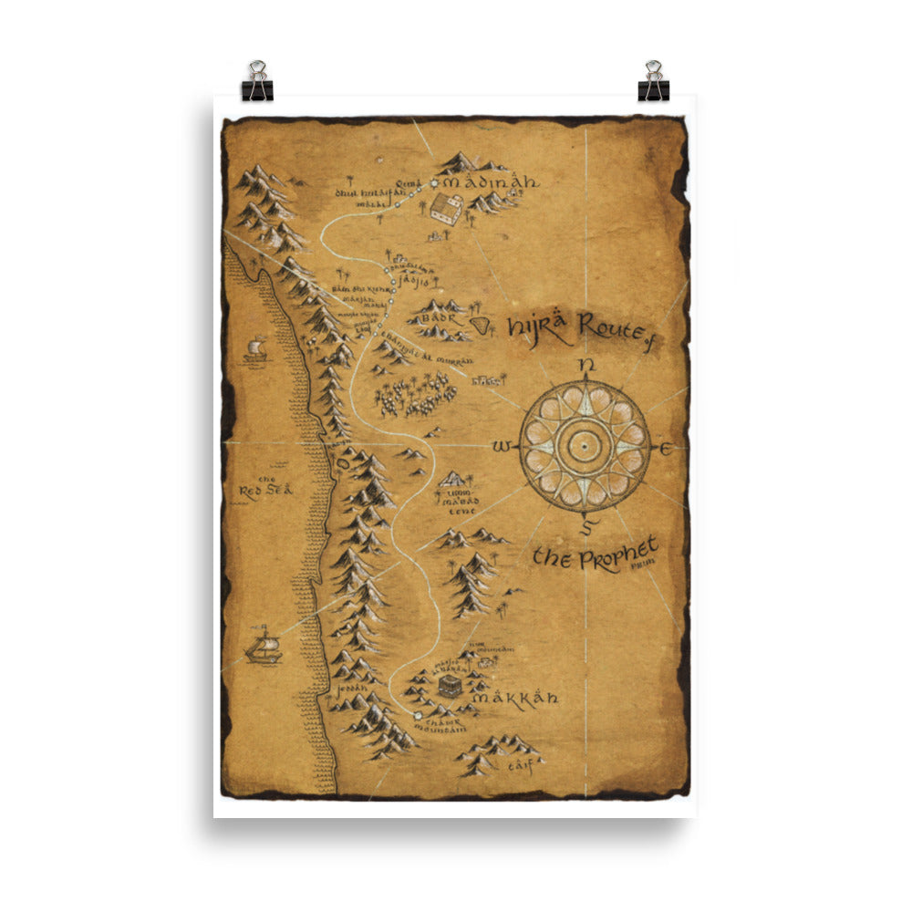 Makkah to Madinah Hijra Route Map Matte Poster