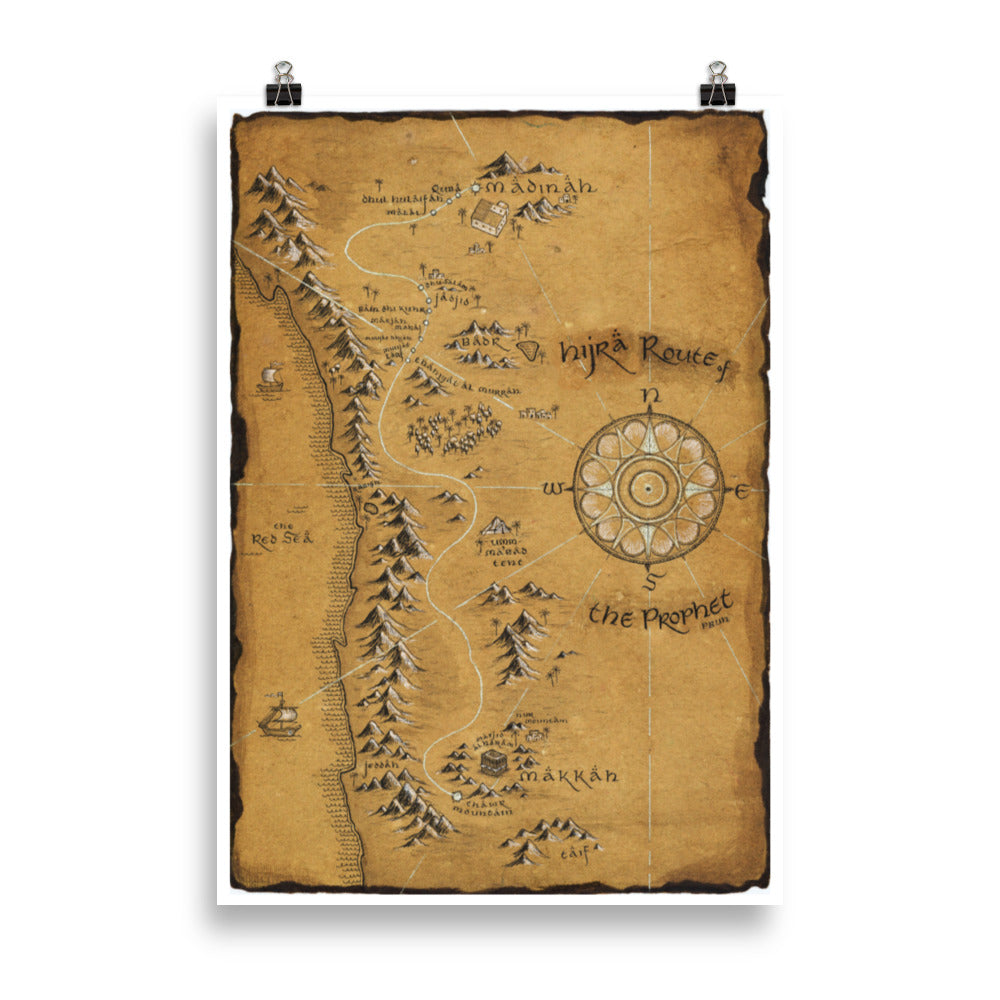 Makkah to Madinah Hijra Route Map Matte Poster