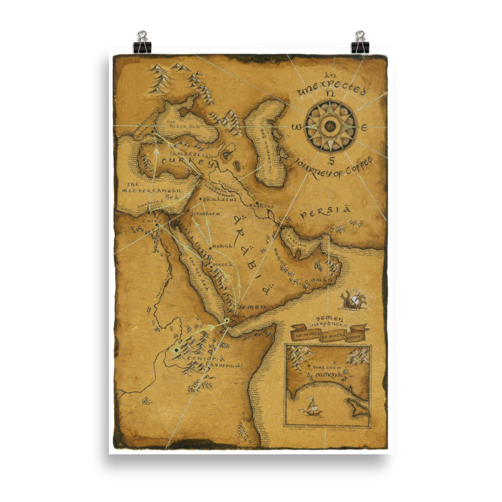 Mokha Coffee Trade Route Map Poster