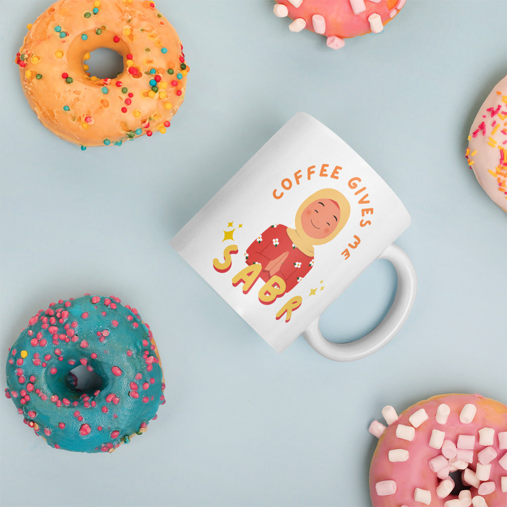 "Coffee Gives Me Sabr" White Glossy Mug
