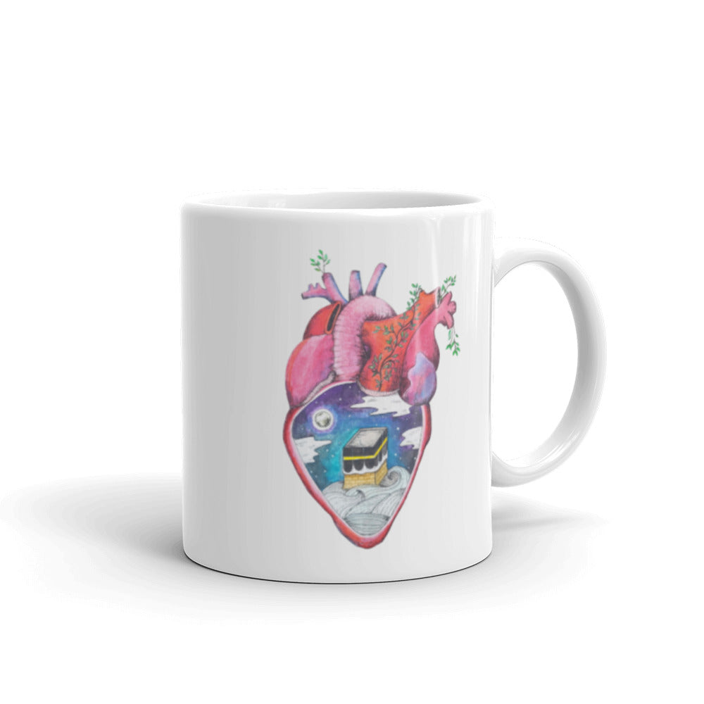 Makkah and Madinah Hearts White glossy mug