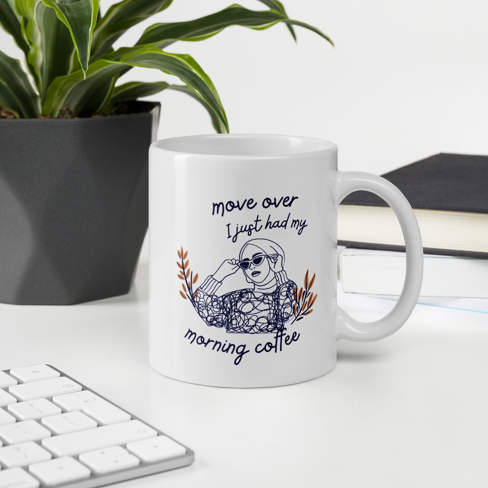 Morning Coffee Blue White Glossy Mug