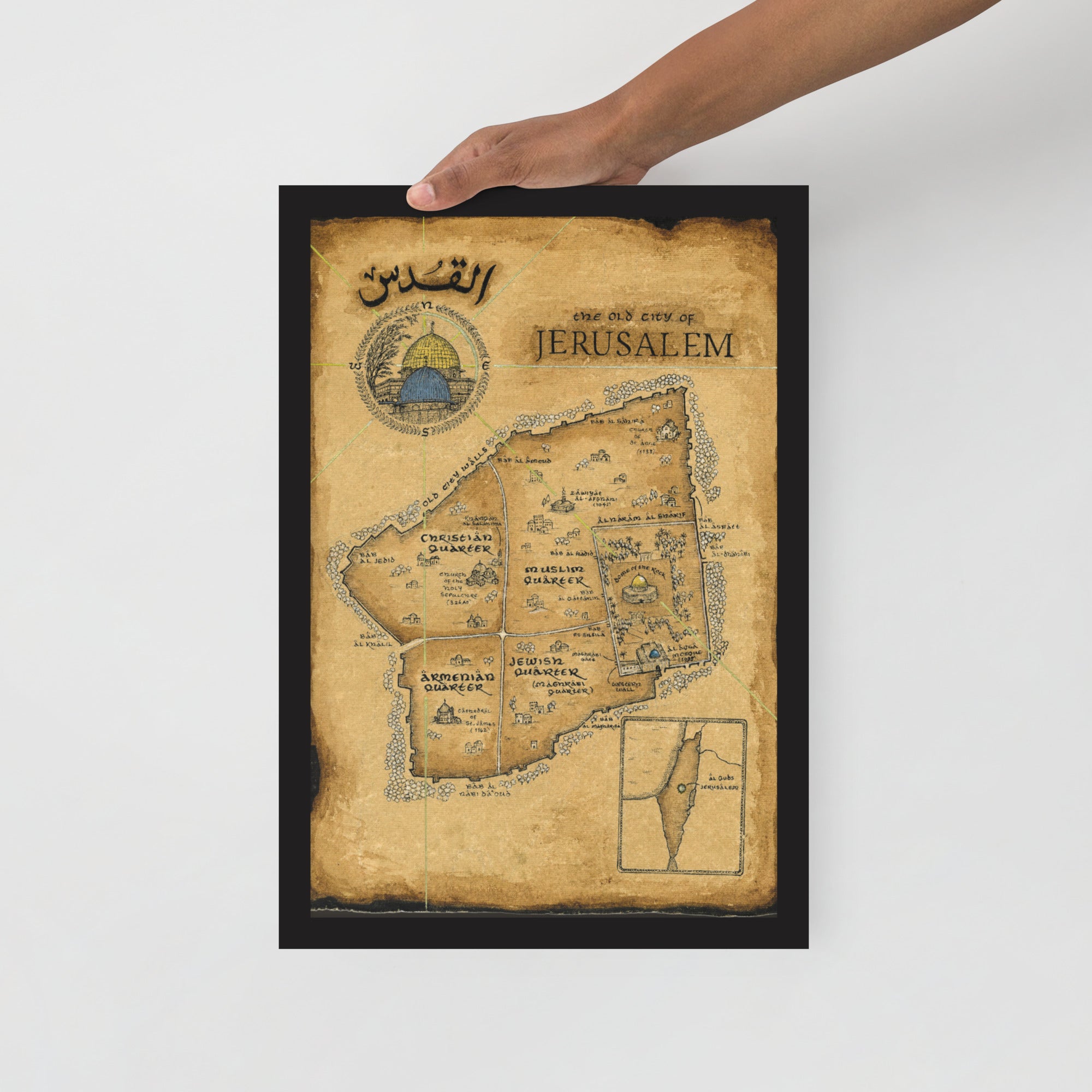 Al Quds Old Jerusalem Map Framed Poster